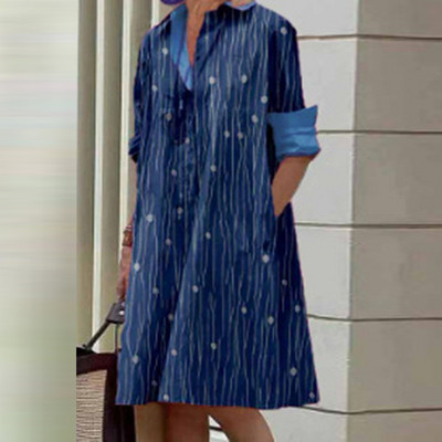 Toamnă nouă rochie cămașă simplă ocazional culoare solidă mâneci lungi modă guler răsturnat elegant buzunar streetwear rochii pentru femei