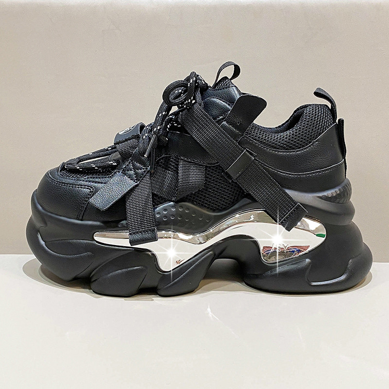 Moteriški sportbačiai su platforma, 6 cm, kvėpuojantis tinklelis, stambūs laisvalaikio batai tėčiui Sportiniai vulkanizuoti batai moteriški spalvingi moteriški sportbačiai