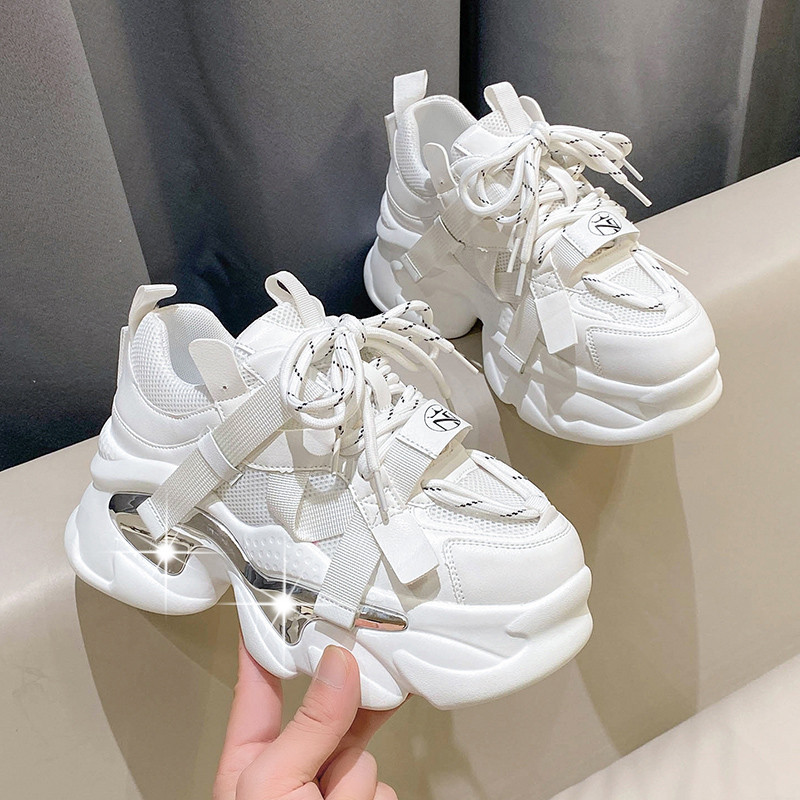 Moteriški sportbačiai su platforma, 6 cm, kvėpuojantis tinklelis, stambūs laisvalaikio batai tėčiui Sportiniai vulkanizuoti batai moteriški spalvingi moteriški sportbačiai