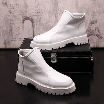 модни нови бели кожени мъжки обувки Ежедневни високи обувки Челси ботуши Zapatillas Hombre
