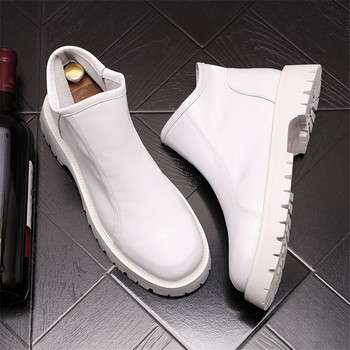 модни нови бели кожени мъжки обувки Ежедневни високи обувки Челси ботуши Zapatillas Hombre