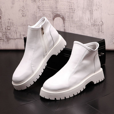 modne nove bijele kožne muške cipele Ležerne visoke cipele Chelsea čizme Zapatillas Hombre