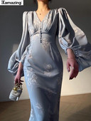 Femei vara nou imprimare rochii sirena elegante cu maneci lungi cu decolteu in V rochie midi subtire 2023