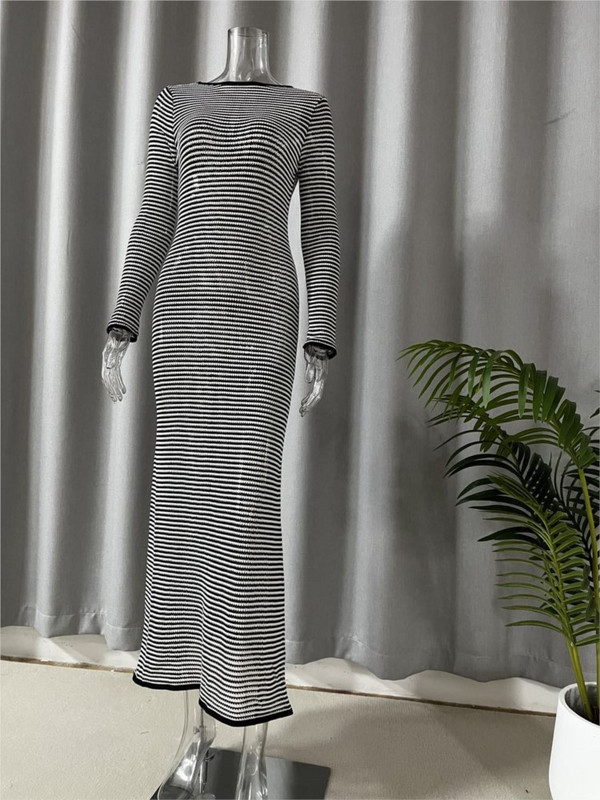 Prugaste pletene pamučne izdubljene haljine s dugim rukavima Ženske prozirne navlake 2023. Zamotane za odmor na plaži Vestidos za stražnjicu