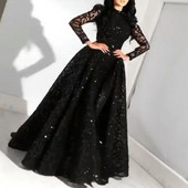 Rochie de femeie 2021 de vară, cu mâneci lungi, cu paiete, extensibilă, elegantă, rochie de petrecere, talie înaltă, leagăn mare, rochii negre, negru