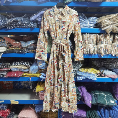 F 2023 Νέα Γυναικεία Άνοιξη Καλοκαίρι Ρετρό Floral γιακάς Φόρεμα με μακρυμάνικο γραβάτα πουκάμισο για γυναικεία μόδα Φορέματα εκτύπωσης με όλα τα ταιριαστά