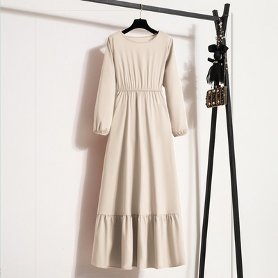 Γυναικεία Μακριά Φορέματα Άνοιξη Καλοκαίρι με πλήρες μανίκι Ο-λαιμόκοψη Casual μασίφ φόρεμα σιφόν Μουσουλμανικό φόρεμα Bohemian Maxi Φορέματα Νέα Vestidos