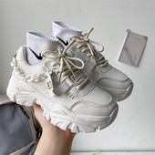 2023 Pantofi de damă groși, cu lanț cu platformă cu fund gros, pantofi vulcanizați, la modă, respirabil, ocazional, pantofi de mers pentru femeie.