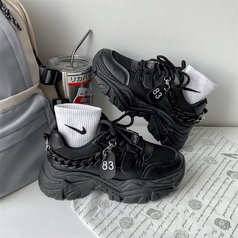 2023 Pantofi de damă groși, cu lanț cu platformă cu fund gros, pantofi vulcanizați, la modă, respirabil, ocazional, pantofi de mers pentru femeie.