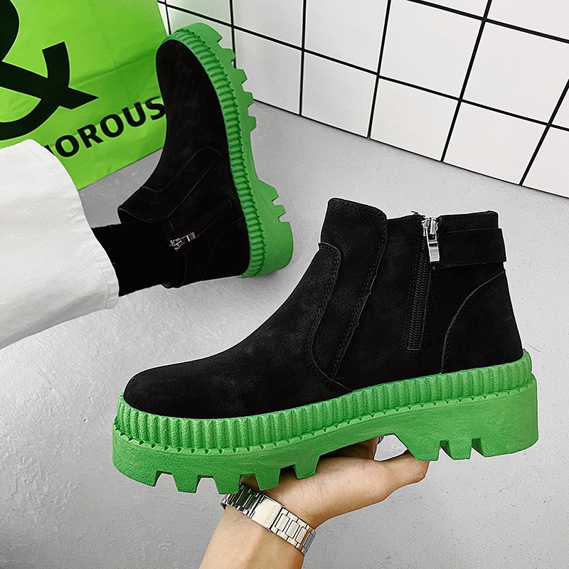 Ανοιξιάτικα φθινοπωρινά ανδρικά μποτάκια αστραγάλου casual σουέτ δερμάτινα κοντά μποτάκια Ανδρικά παπούτσια πλατφόρμας μόδας Πλαϊνά φερμουάρ Μπότες μοτοσυκλέτας