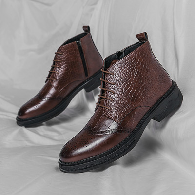 Cizme chelsea pentru bărbați în stil britanic Cizme brogue de designer confortabile pentru bărbați Mocasini de lux pentru bărbați pantofi formali de rochie de afaceri