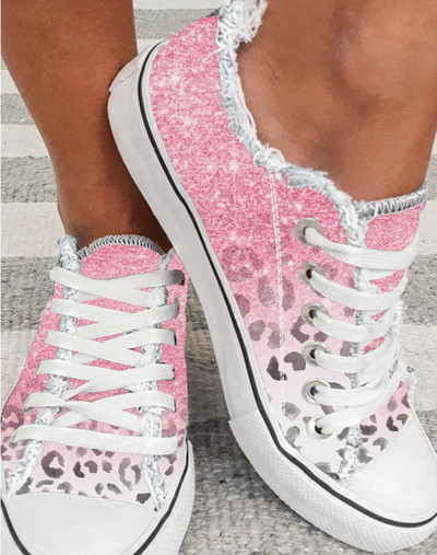 Pantofi de damă, ocazional, plat, îmbrăcăminte zilnică, sport, alergare, contrast, leopard, cu franjuri, adidași cu tiv