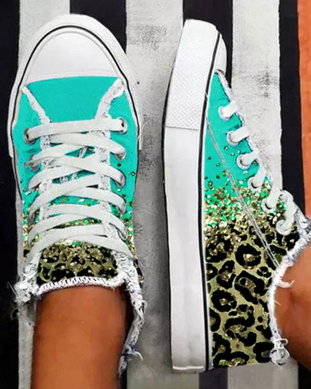 Ženska obuća Ležerna ravna dnevna odjeća Sportska odjeća za trčanje Tenisice s kontrastnim rubom s rubom s leopard gradijentom