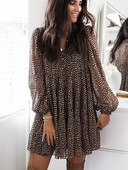 Φανάρι Foridol με μακρυμάνικο λεοπάρ βολάν Γυναικείο φόρεμα Ανοιξιάτικο Casual Μίνι φόρεμα με λαιμόκοψη V Γυναικείο κομψό φόρεμα για πάρτι