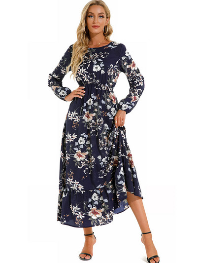 Rochie de damă elegantă cu imprimeu floral de primăvară vară ocazional cu mânecă lungă șifon șifon o linie lungă rochie maxi rochii de petrecere