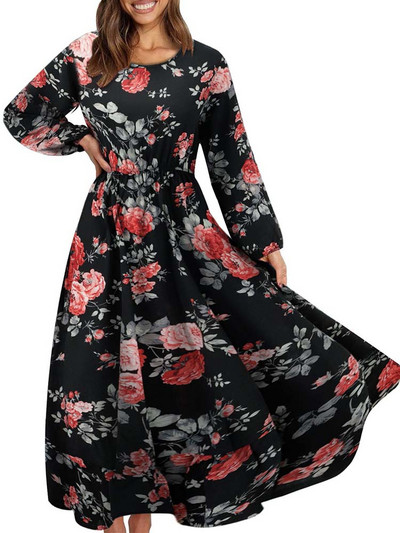 Rochie de damă elegantă cu imprimeu floral de primăvară vară ocazional cu mânecă lungă șifon șifon o linie lungă rochie maxi rochii de petrecere