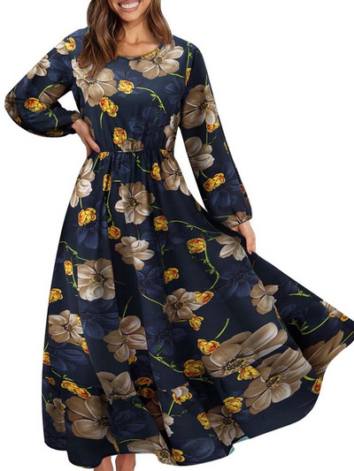 Rochie de damă elegantă cu imprimeu floral de primăvară vară ocazional cu mânecă lungă șifon șifon o linie lungă rochie maxi rochii de petrecere
