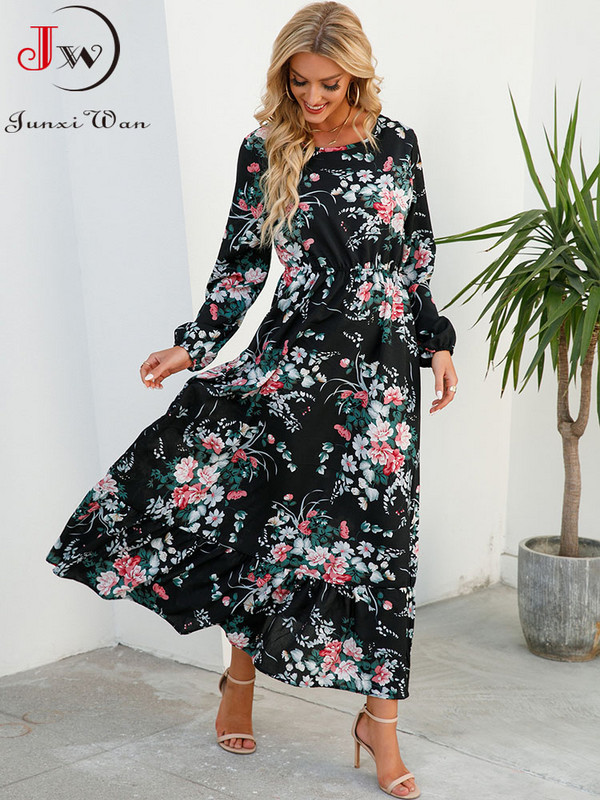 Rochie de damă elegantă cu imprimeu floral de primăvară vară ocazional cu mânecă lungă șifon șifon o linie lungă rochie maxi rochii de petrecere