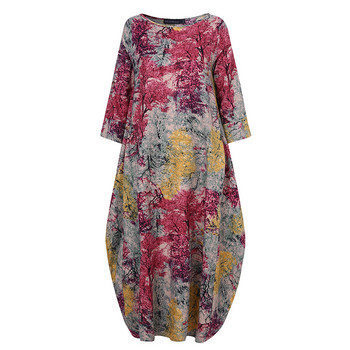 Oversized Γυναικείο Floral Sundress 2023 ZANZEA με εμπριμέ μάξι φόρεμα Κομψό φθινοπωρινό casual μακρυμάνικο Vestidos γυναικεία βαμβακερή ρόμπα