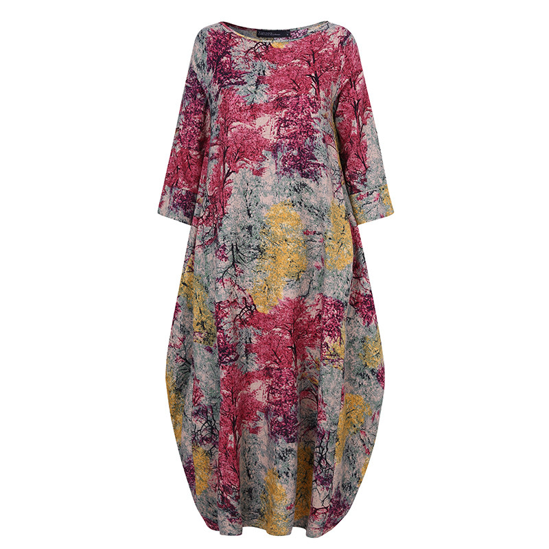Rochie de soare de damă supradimensionată cu flori 2023 ZANZEA rochie maxi cu imprimeu elegant de toamnă ocazional rochii cu mânecă lungă rochie de femeie din bumbac