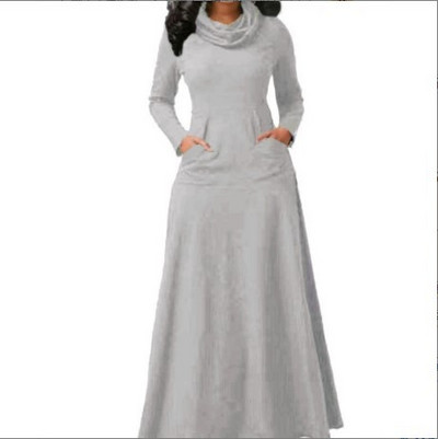 Didelio dydžio 5XL Elegantiška ilga maxi suknelė rudens žiemos šilta aukšta apykakle moteriška suknelė ilgomis rankovėmis 2023 m. Moteriški drabužiai su kišene