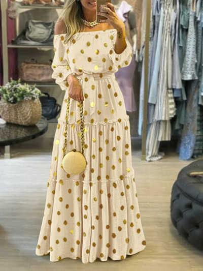 Γυναικείο φαρδύ μάξι φόρεμα μεγάλου μεγέθους Γυναικείο φόρεμα με σέξι κάθετο λαιμό μακριά από τους ώμους Γυναικείο μονόχρωμο βολάν με βολάν Bohemian casual