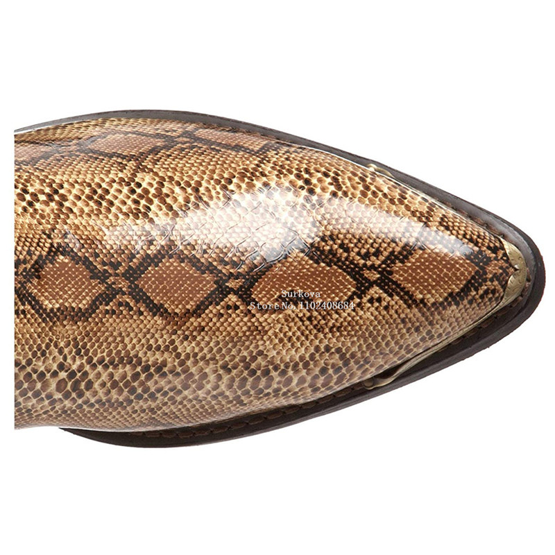 Western kaubojske čizme Muško Žensko Cipele od zmijske kože sa srednjom petom Šivane željezne glave sa šiljatim prstima Zimska Nova izvezena starinska obuća