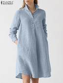 ZANZEA ženske haljine dugih rukava na preklop, elegantna haljina s dugmadima s printom, boemska ležerna haljina, široki blagdanski ogrtač za plažu