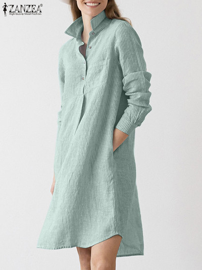 ZANZEA ženske haljine dugih rukava na preklop, elegantna haljina s dugmadima s printom, boemska ležerna haljina, široki blagdanski ogrtač za plažu