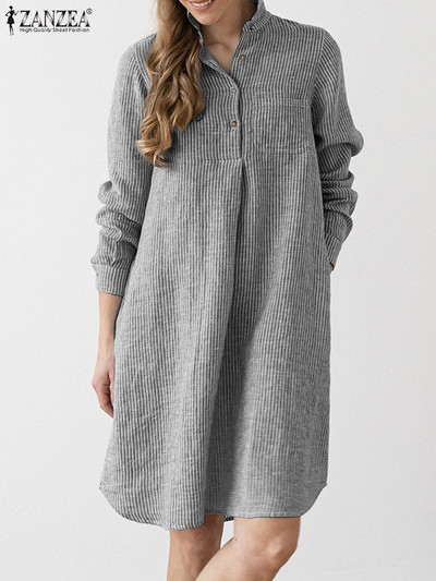 ZANZEA ženske haljine dugih rukava na preklop, elegantna haljina s dugmadima s printom, boemska ležerna haljina, široki blagdanski ogrtač za plažu