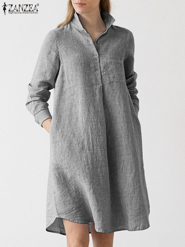 ZANZEA ženske haljine dugih rukava na preklop, elegantna haljina s dugmadima s printom, boemska ležerna haljina, široki blagdanski ogrtač za plažu