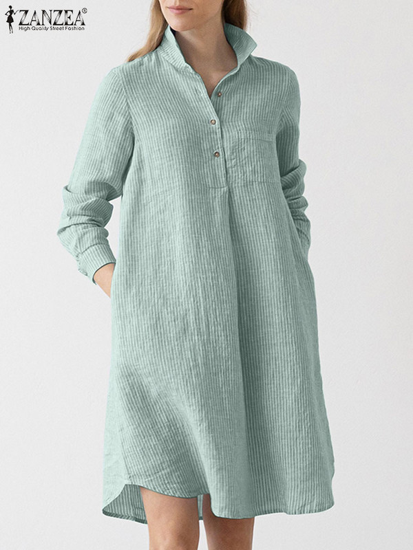 ZANZEA ženske haljine dugih rukava na preklop, elegantna haljina s dugmadima s printom, boemska ležerna haljina, široki blagdanski ogrtač za plažu