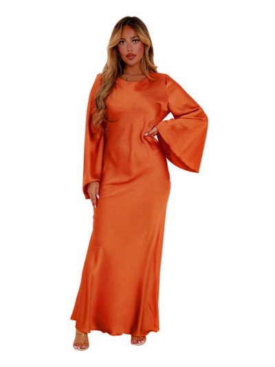 Sievietēm eleganta vienkrāsains satīna maxi kleita, moderna uzliesmojošām piedurknēm ar augstu vidukli, gari izlaiduma halāti 2023. gada jauni sieviešu eleganti High Street Vestidos