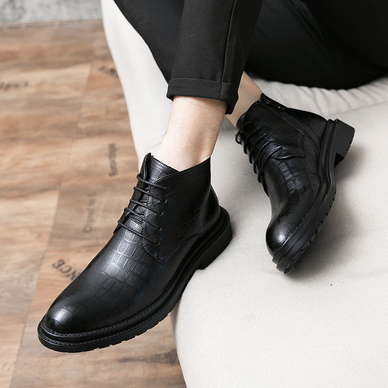 Zimske Chelsea muške čizme plus kožne čizme od baršuna Čizme za gležnjeve na špicast vrh Niska peta Debeli potplat Poslovne čizme Čizme za snijeg