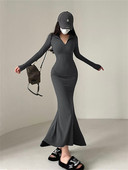 Ženska proljetno-jesenska seksi haljina s dugim rukavima i ovratnikom s patentnim zatvaračem, Vestidos SS156