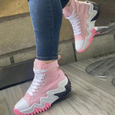 Pantofi de damă Pantofi cu pană Pantofi sport de pânză, de sus înalți, cu fundul gros, pentru femei, de culoare solidă, încălțăminte confortabilă, Pantofi de mujer 43