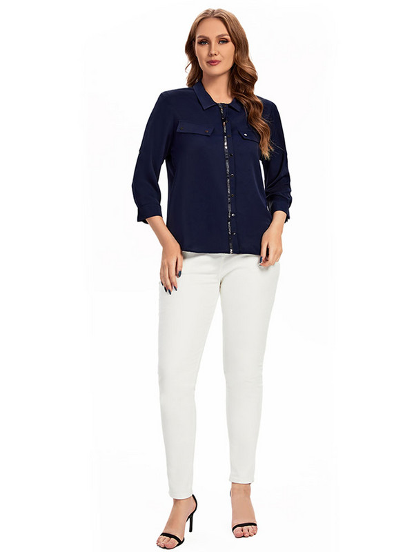 Ženska košulja veće veličine Proljetna modna elegantna košulja prikladna za okruglu žensku pamučnu ležernu košulju