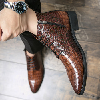 Мъжки висококачествени заострени високи ботуши Плюс размер 38-48 Бизнес модни боти до глезена Банкет Сватбени мъжки кожени обувки