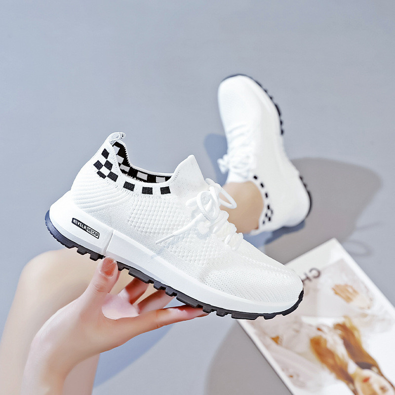 Γυναικεία Casual Μονά Παπούτσια Αναπνεύσιμα Αντιολισθητικά Παπούτσια Τρεξίματος Πλατφόρμας 2023 Μόδα Φθινοπωρινό Λευκό Lace UP Γυναικεία αθλητικά παπούτσια