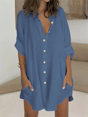 Plus veličina 2023 Ženska simpatična košulja kratkih rukava s okruglim ovratnikom, jednobojna radna košulja s gumbima