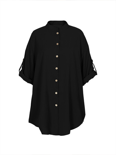 Plus veličina 2023 Ženska simpatična košulja kratkih rukava s okruglim ovratnikom, jednobojna radna košulja s gumbima