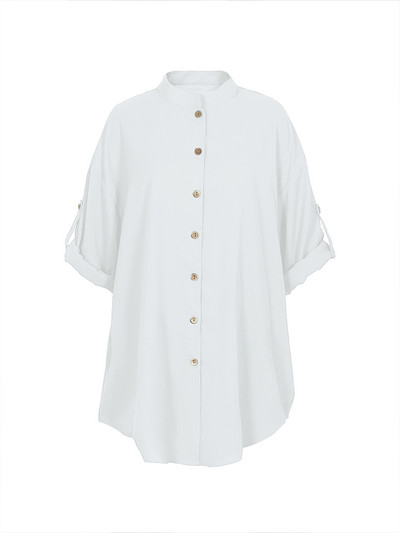 Plus veličina 2023 Ženska simpatična košulja kratkih rukava s okruglim ovratnikom, jednobojna radna košulja s gumbima