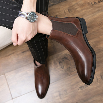 Челси Ботуши Мъжки обувки Кожени кафяви модни универсални бизнес ежедневни британски стил Улично парти облекло Класически боти до глезена