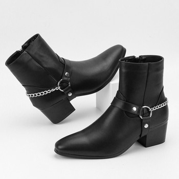 Черни ботуши Челси за мъже с метална декорация на среден ток Висококачествени дизайнерски обувки Бизнес ботуши Stivali Da Uomo