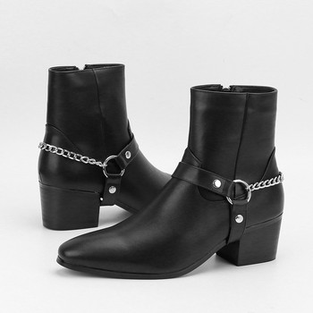 Черни ботуши Челси за мъже с метална декорация на среден ток Висококачествени дизайнерски обувки Бизнес ботуши Stivali Da Uomo