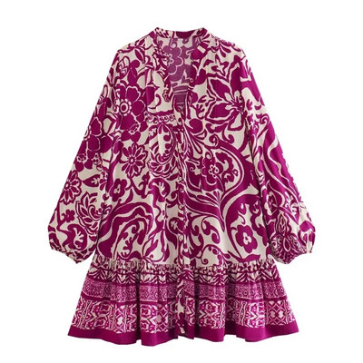 Rochie de cămașă cu imprimeu retro pentru femei, de vară, cu mânecă lungă, rochii largi LUJIA ALAN WD2521