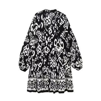 Rochie de cămașă cu imprimeu retro pentru femei, de vară, cu mânecă lungă, rochii largi LUJIA ALAN WD2521