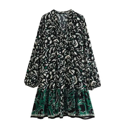 Rochie de cămașă cu imprimeu retro pentru femei, de vară, cu mânecă lungă, rochii largi LUJIA ALAN WD2521