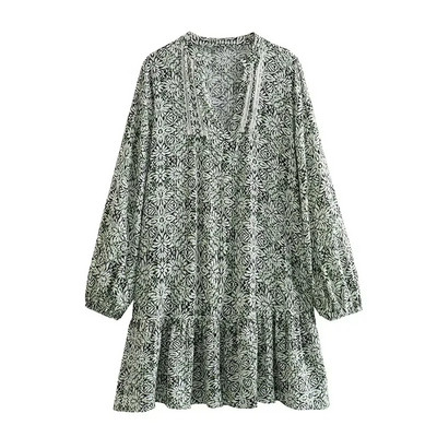 Rochie de cămașă cu imprimeu retro pentru femei, de vară, cu mânecă lungă, rochii largi LUJIA ALAN WD2521