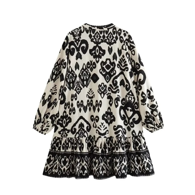 Rochie de cămașă cu imprimeu retro pentru femei, de vară, cu mânecă lungă, rochii largi LUJIA ALAN WD2521